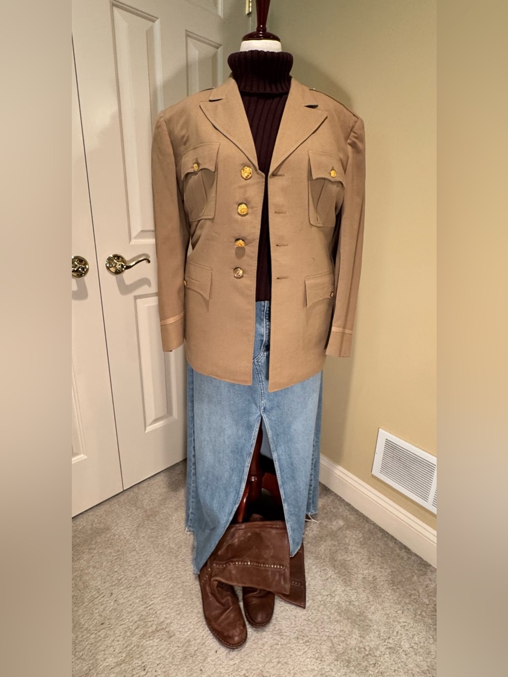 Military-Style Tan Dress Jacket